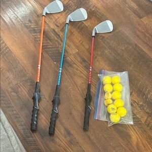 Junior Golf Iron Set with Colorful Shafts & Yellow Practice Balls